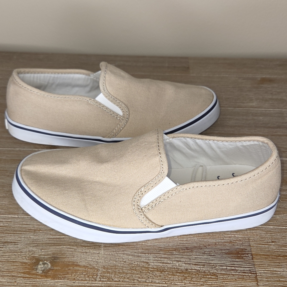 Janie and Jack Kids Beige Tan Slip-On Sneakers Shoes Size 2